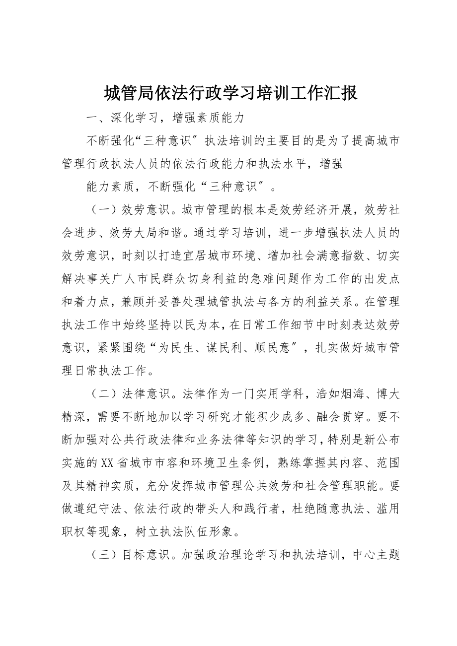 2023年城管局依法行政学习培训工作汇报.docx_第1页