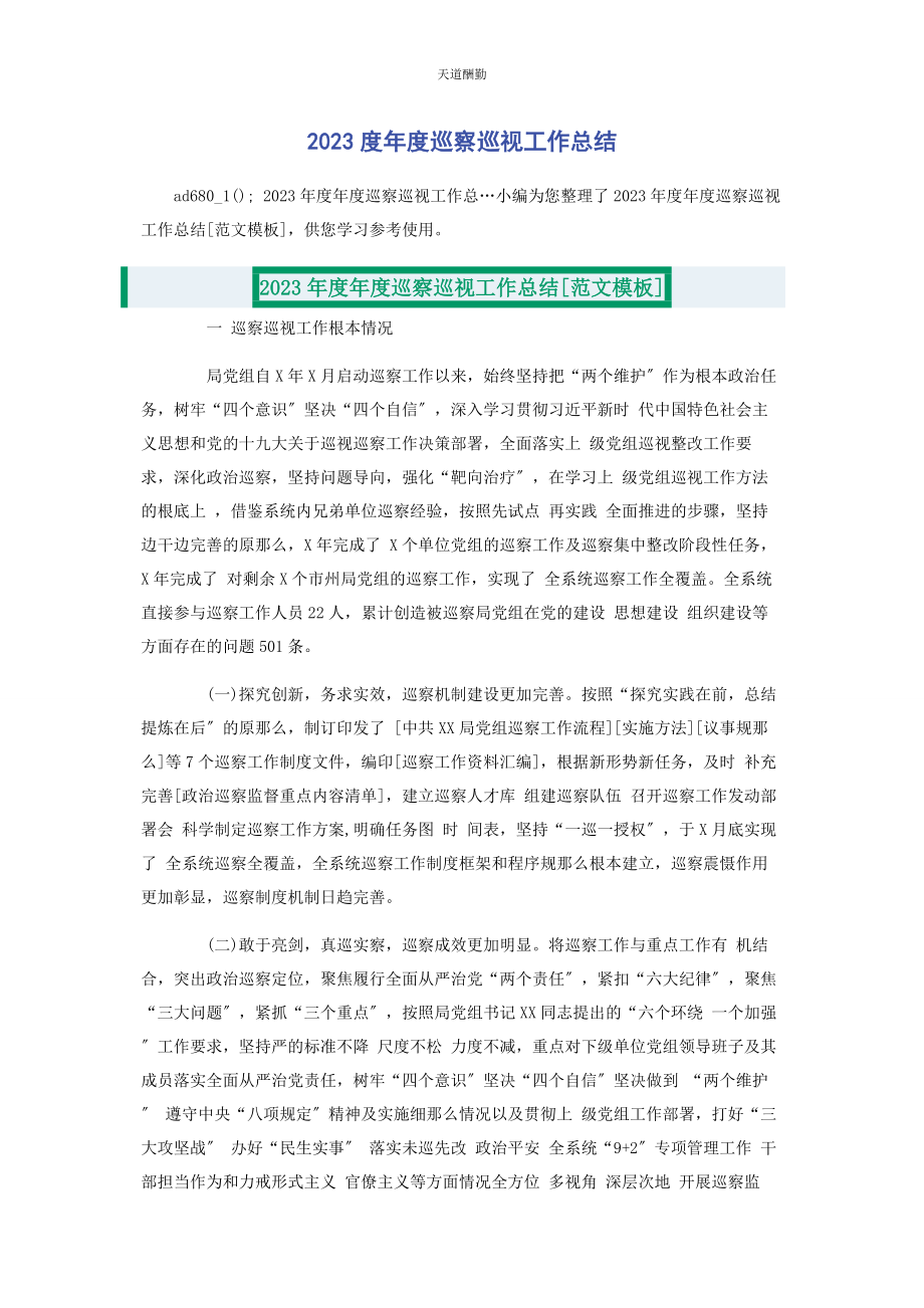 2023年度度巡察巡视工作总结.docx_第1页