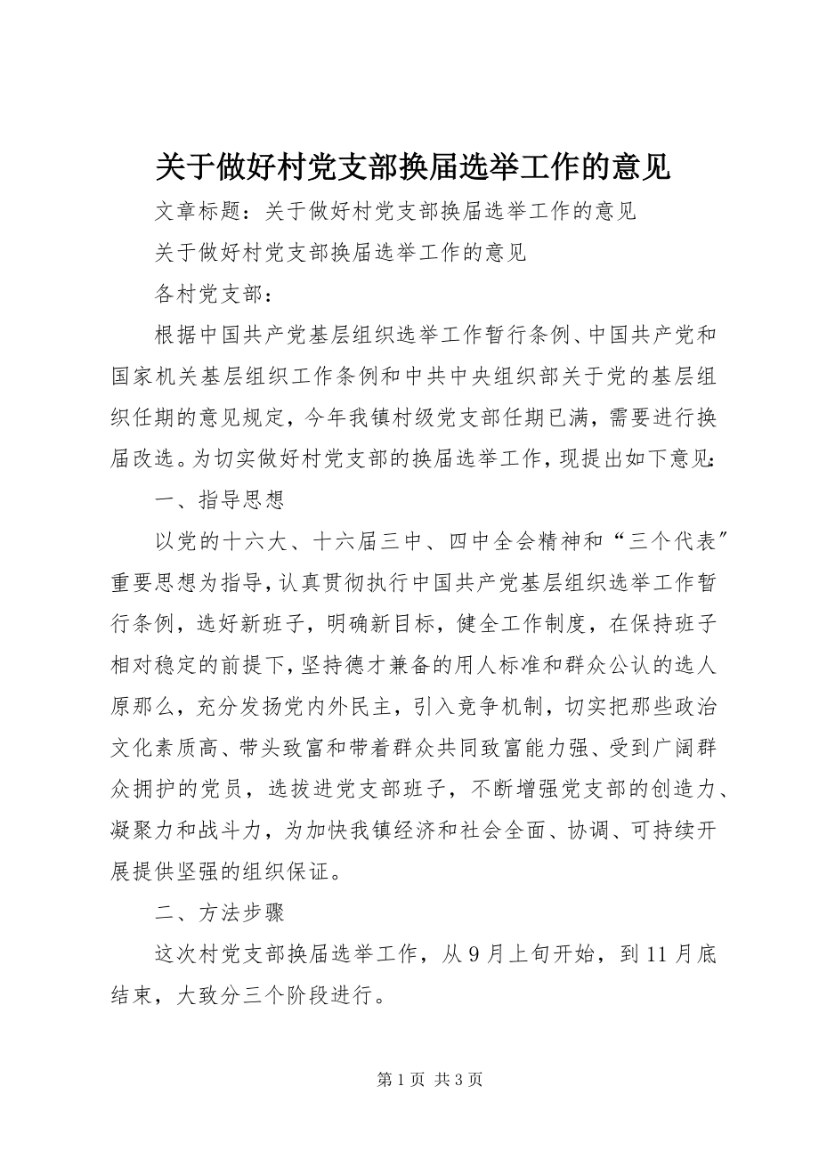 2023年做好村党支部换届选举工作的意见.docx_第1页