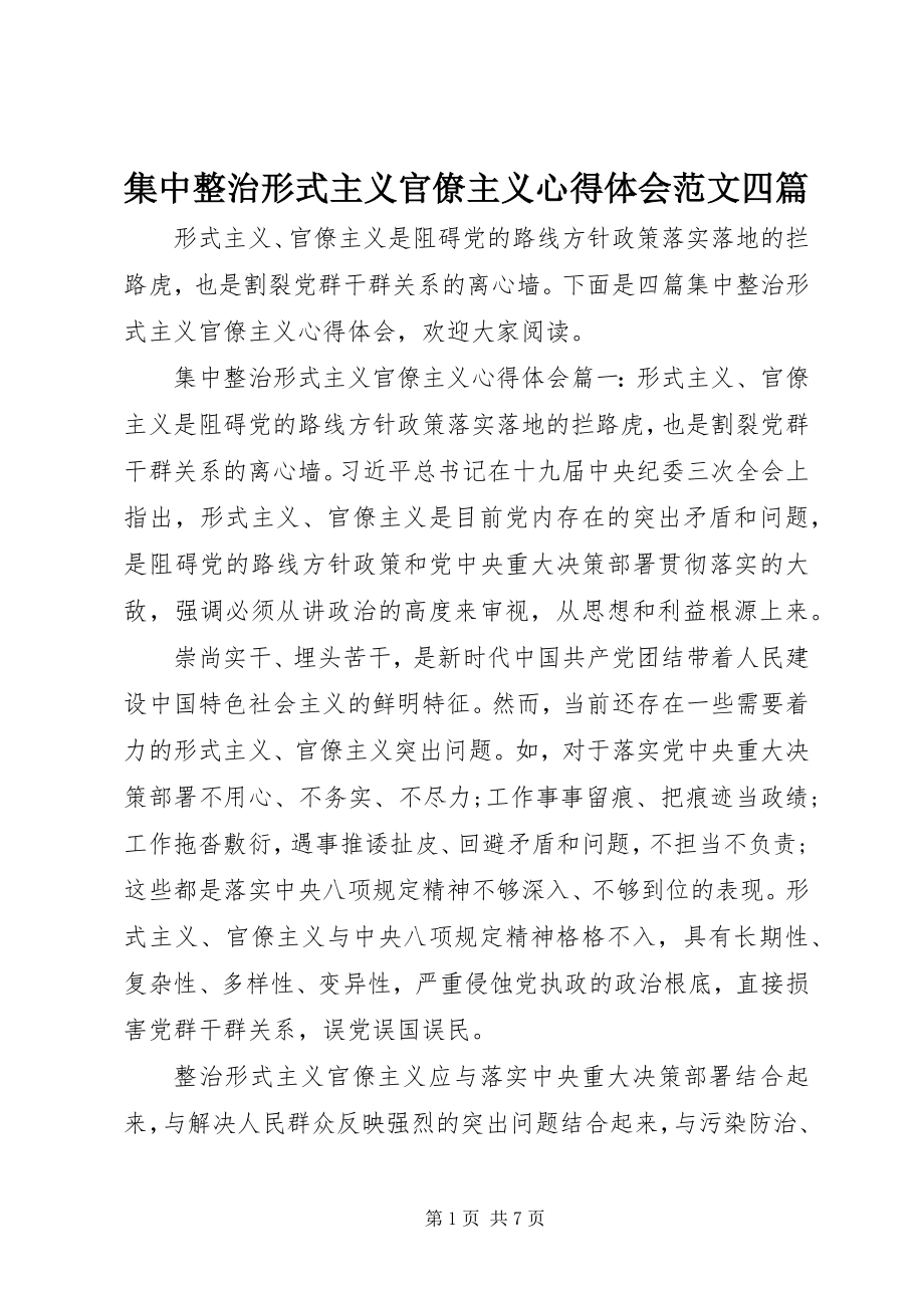 2023年集中整治形式主义官僚主义心得体会四篇.docx_第1页