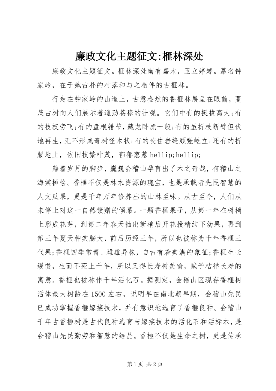 2023年廉政文化主题征文榧林深处.docx_第1页