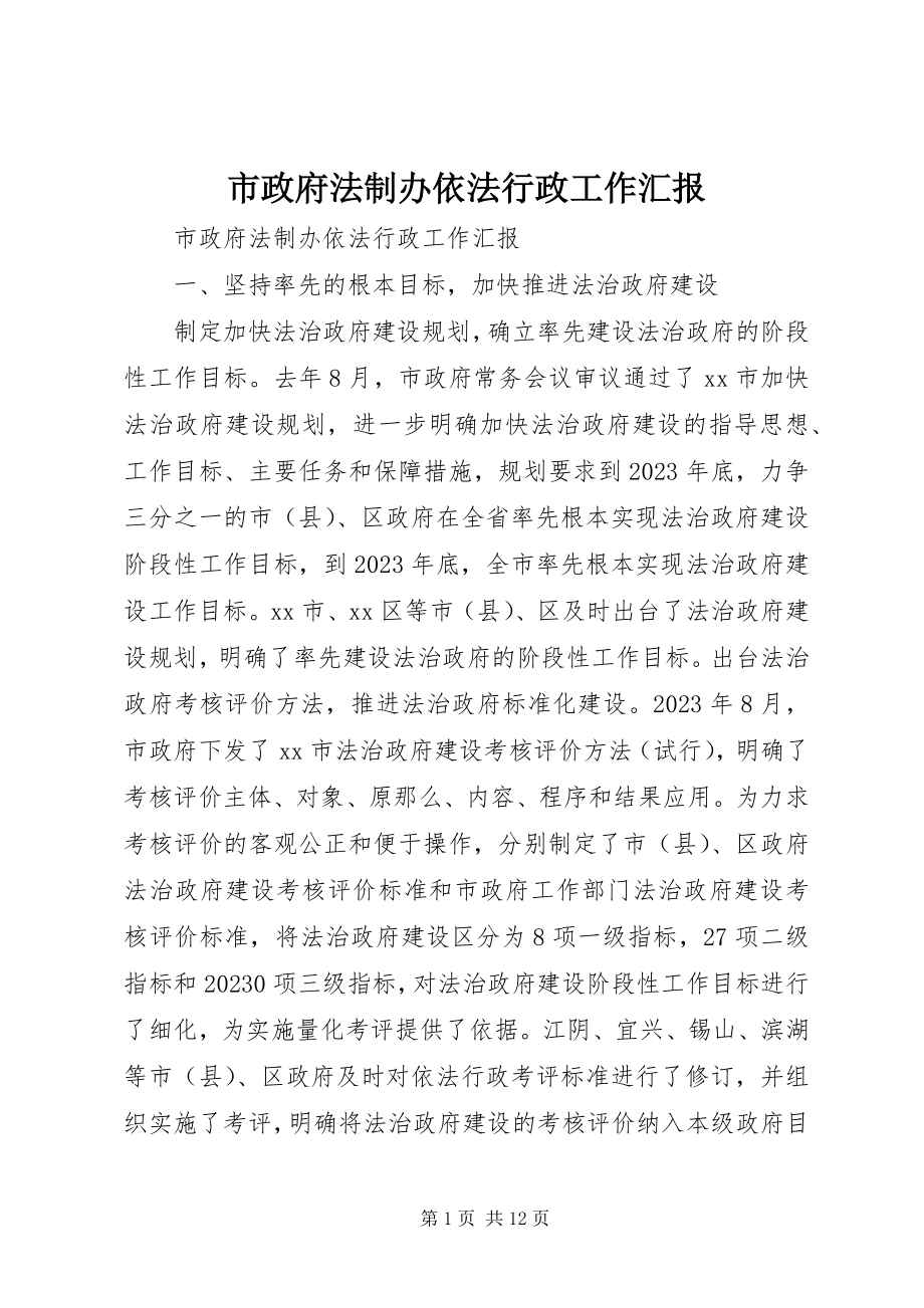 2023年市政府法制办依法行政工作汇报.docx_第1页