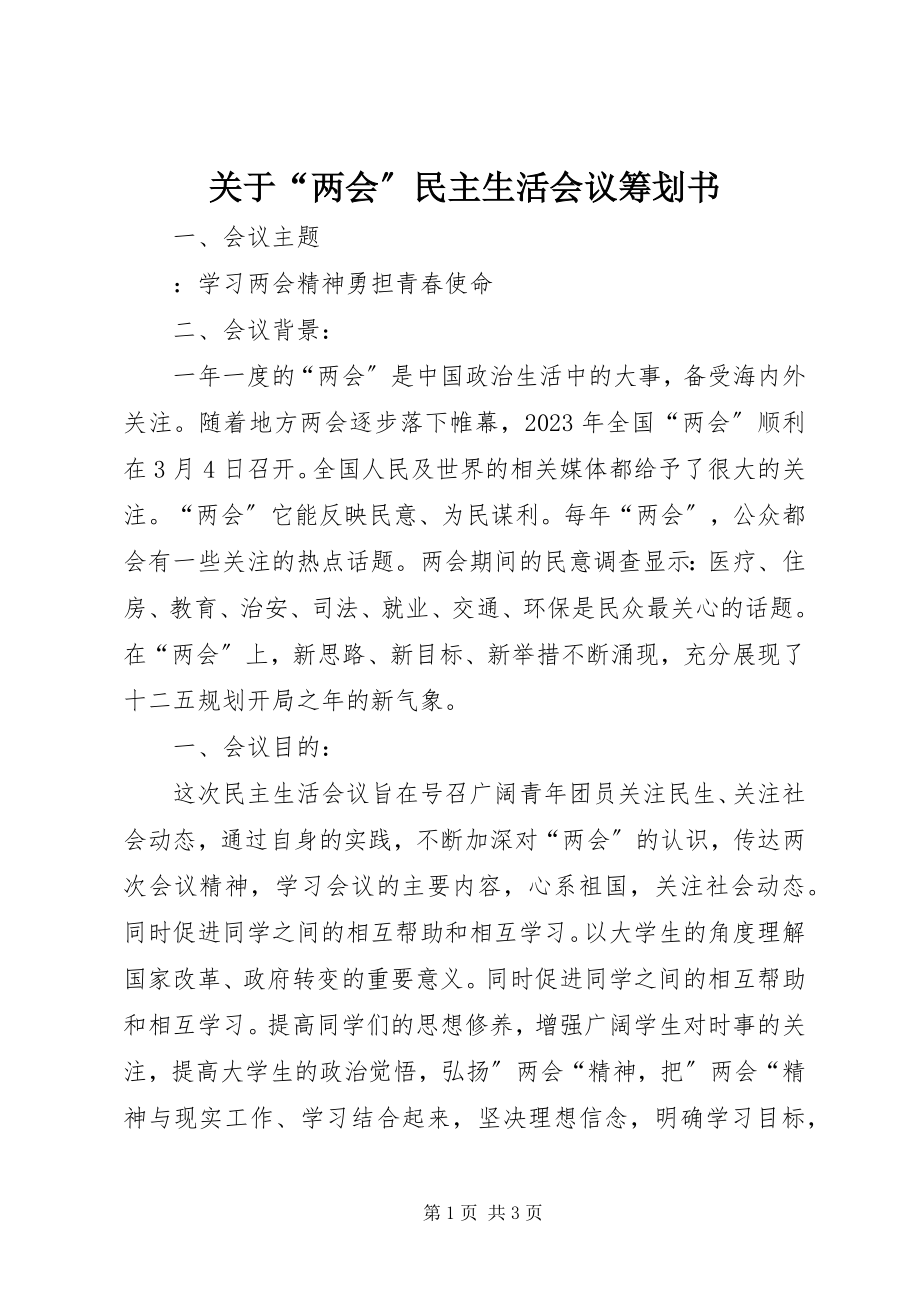 2023年“两会”民主生活会议策划书.docx_第1页