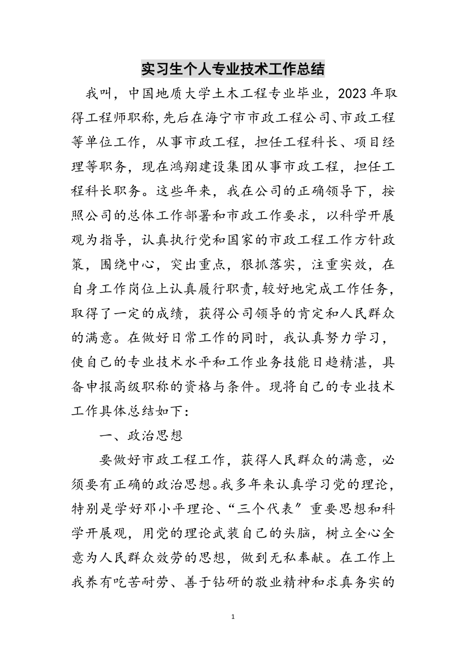 2023年实习生个人专业技术工作总结范文.doc_第1页