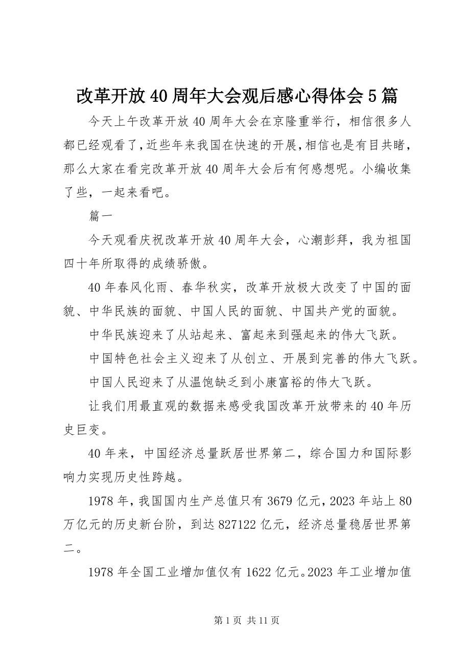 2023年改革开放40周年大会观后感心得体会5篇.docx_第1页