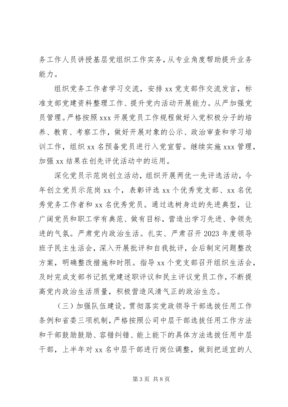 2023年公司党委某年上半年党建工作总结.docx_第3页