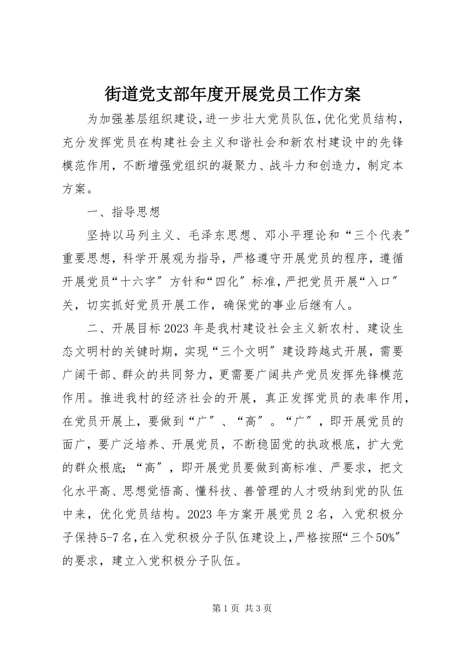 2023年街道党支部度发展党员工作计划.docx_第1页