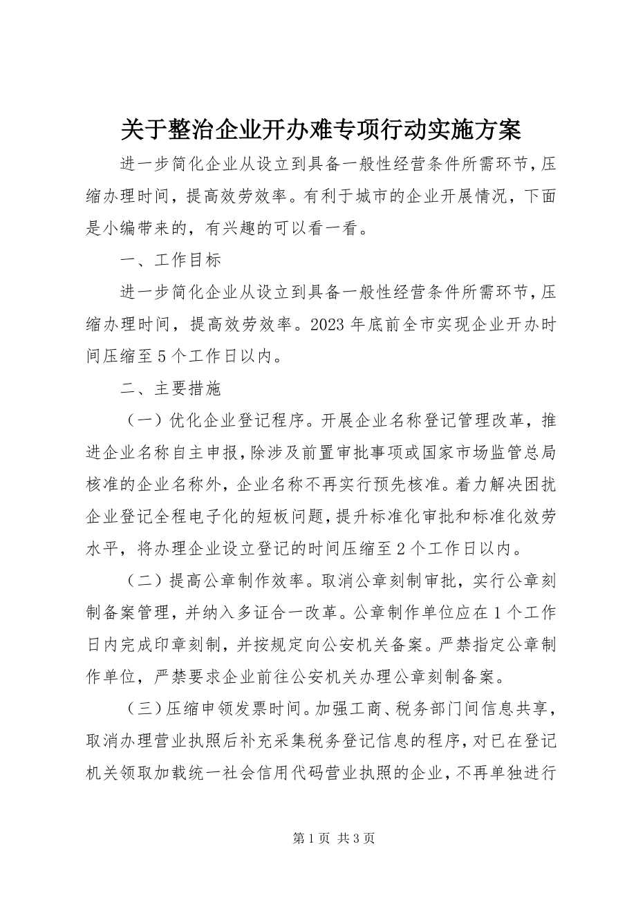 2023年整治企业开办难专项行动实施方案.docx_第1页