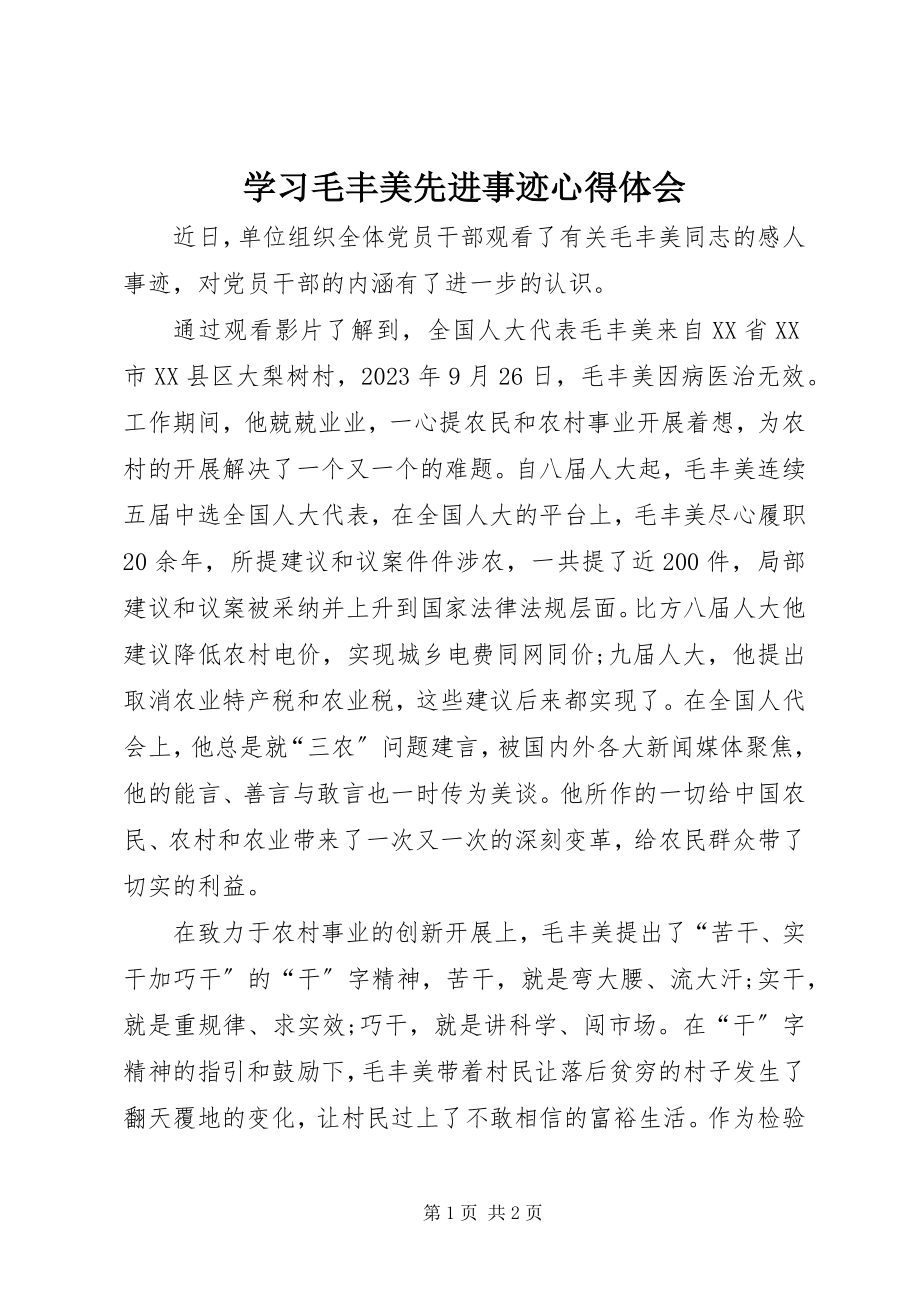 2023年学习毛丰美先进事迹心得体会.docx_第1页