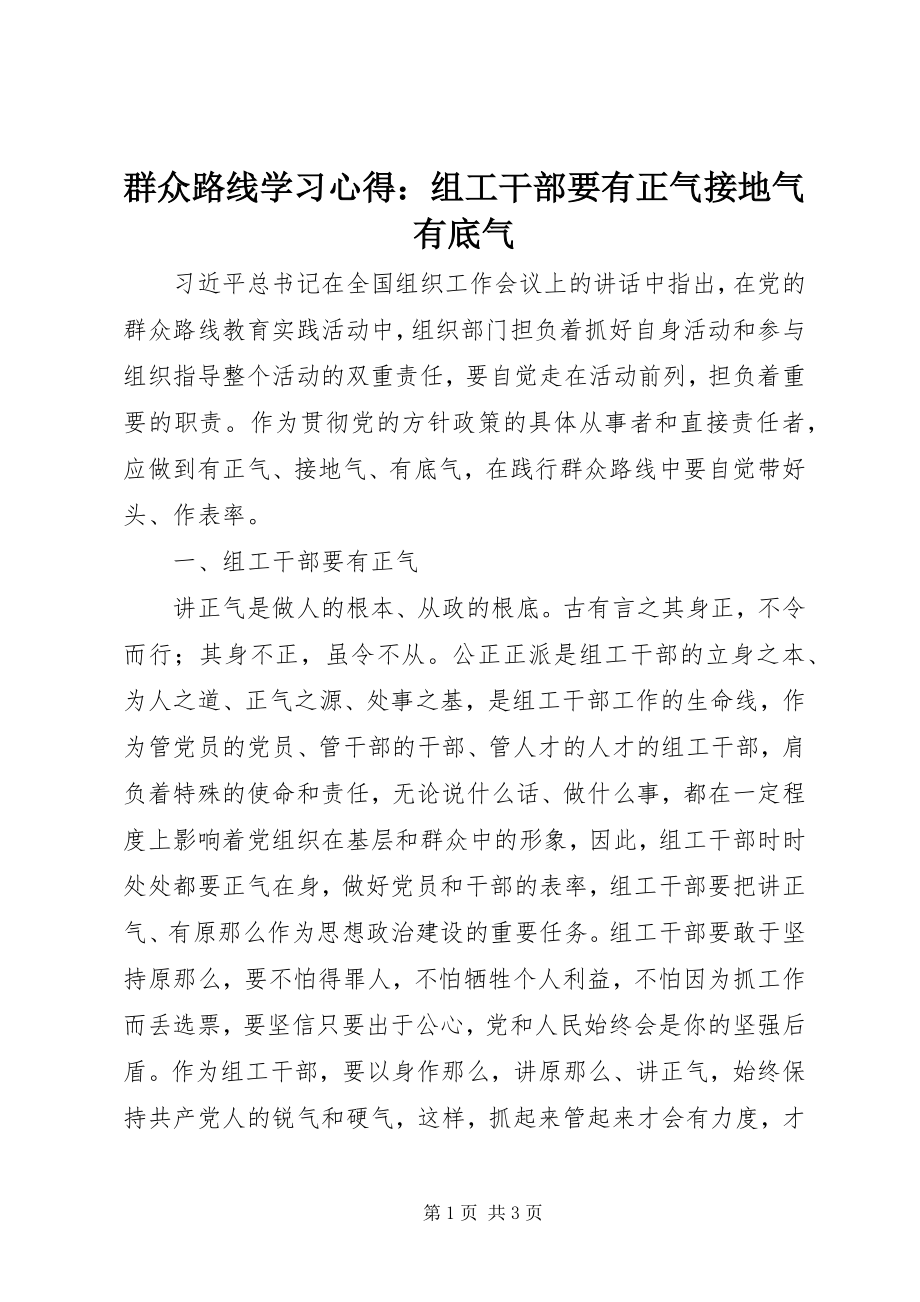 2023年群众路线学习心得组工干部要有正气接地气有底气2.docx_第1页