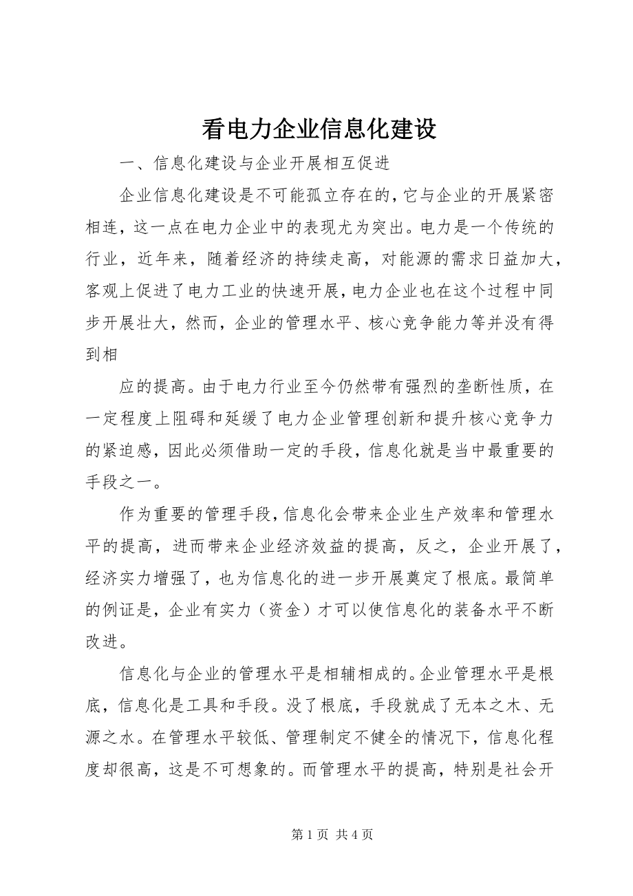 2023年看电力企业信息化建设.docx_第1页