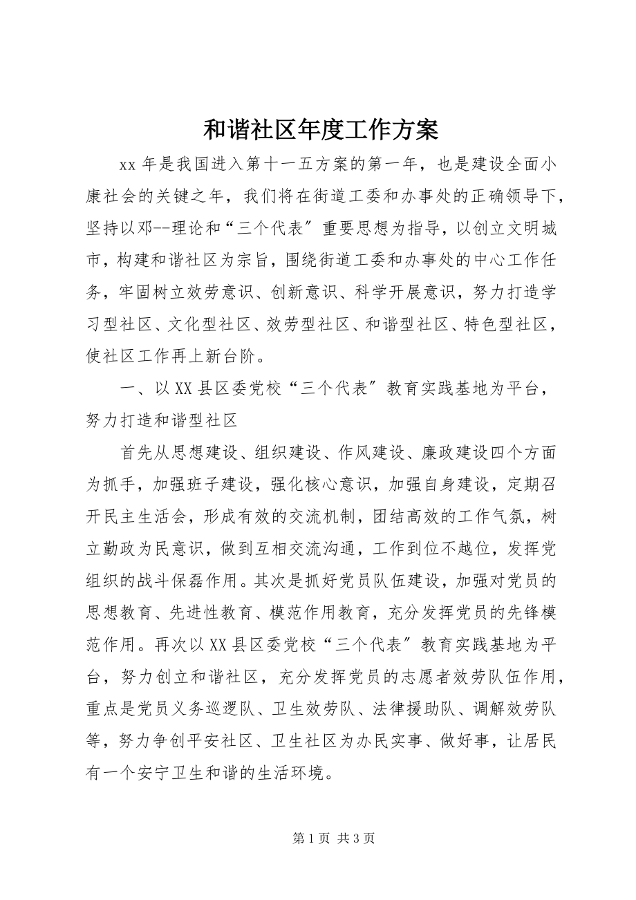 2023年和谐社区度工作计划.docx_第1页