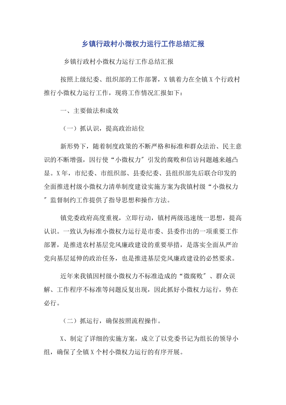 2023年乡镇行政村小微权力运行工作总结汇报2.docx_第1页