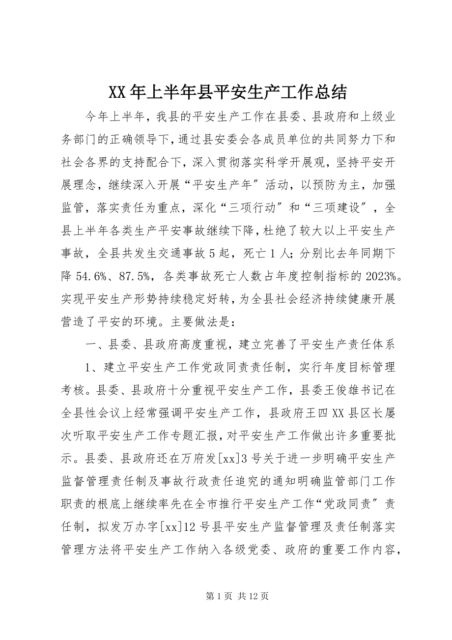 2023年上半年县安全生产工作总结.docx_第1页