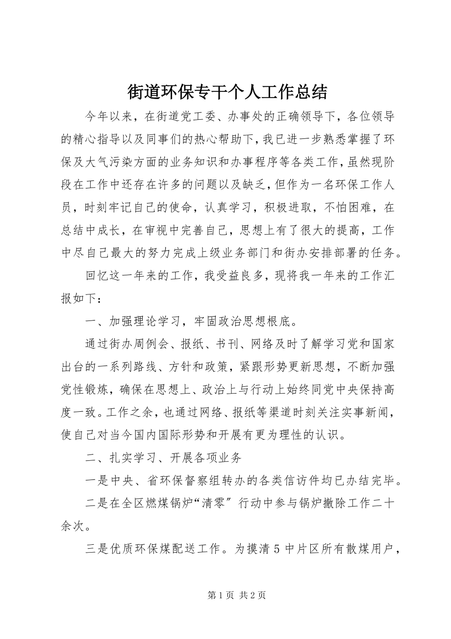 2023年街道环保专干个人工作总结.docx_第1页