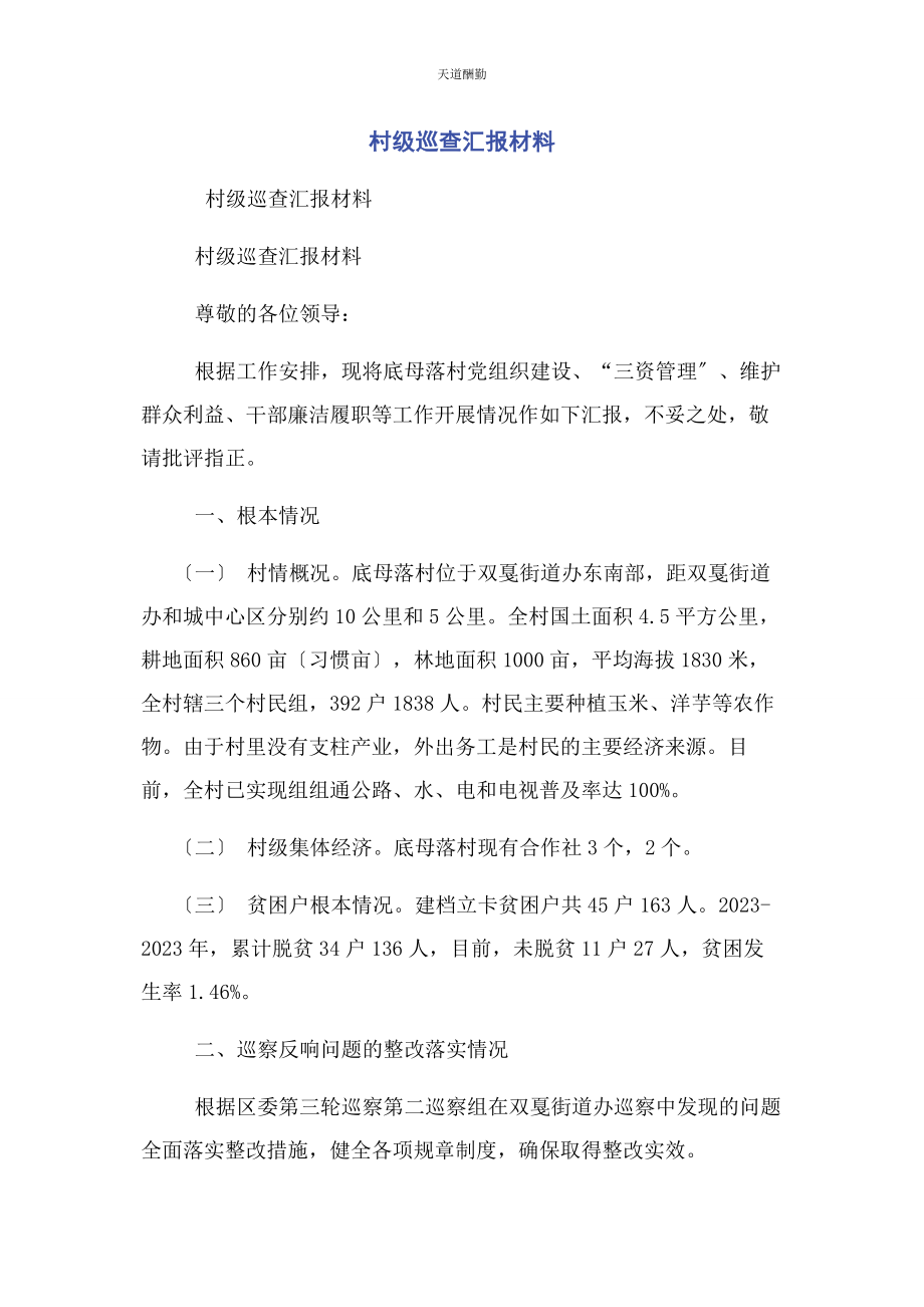 2023年村级巡查汇报材料范文.docx_第1页