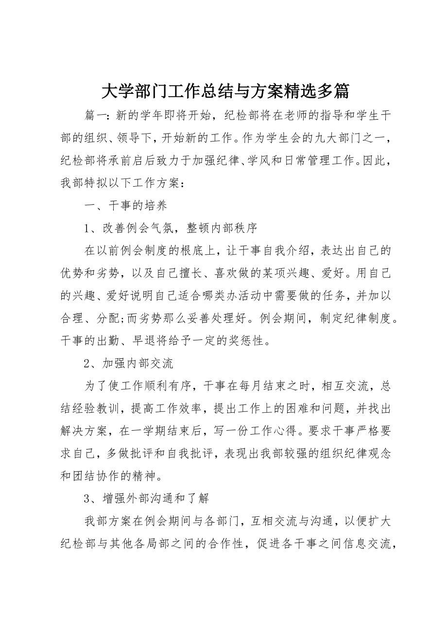 2023年大学部门工作总结与计划精选多篇新编.docx_第1页