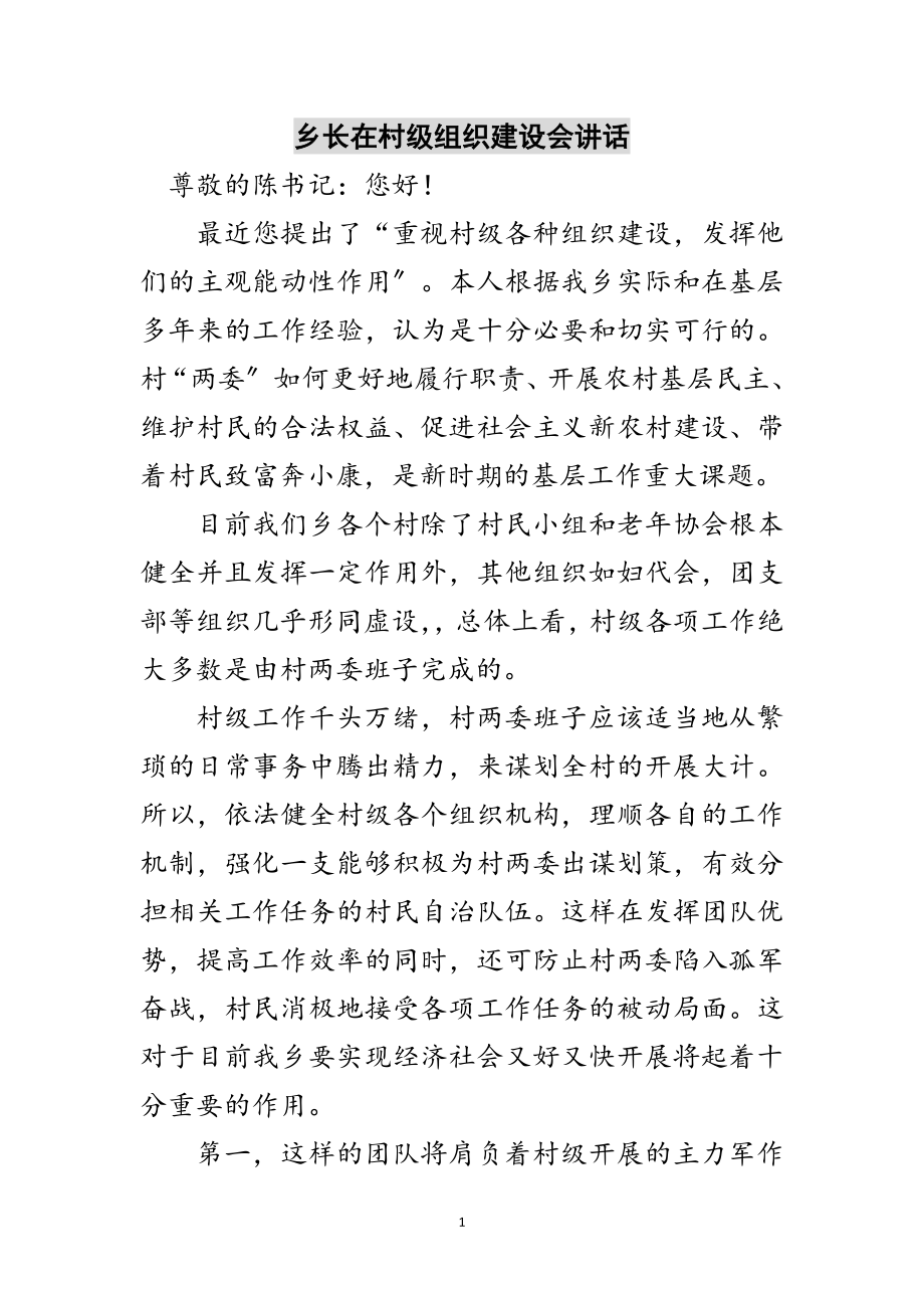 2023年乡长在村级组织建设会讲话范文.doc_第1页