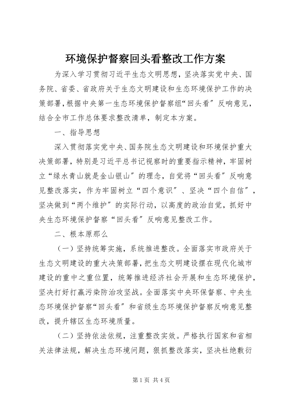 2023年环境保护督察回头看整改工作计划.docx_第1页