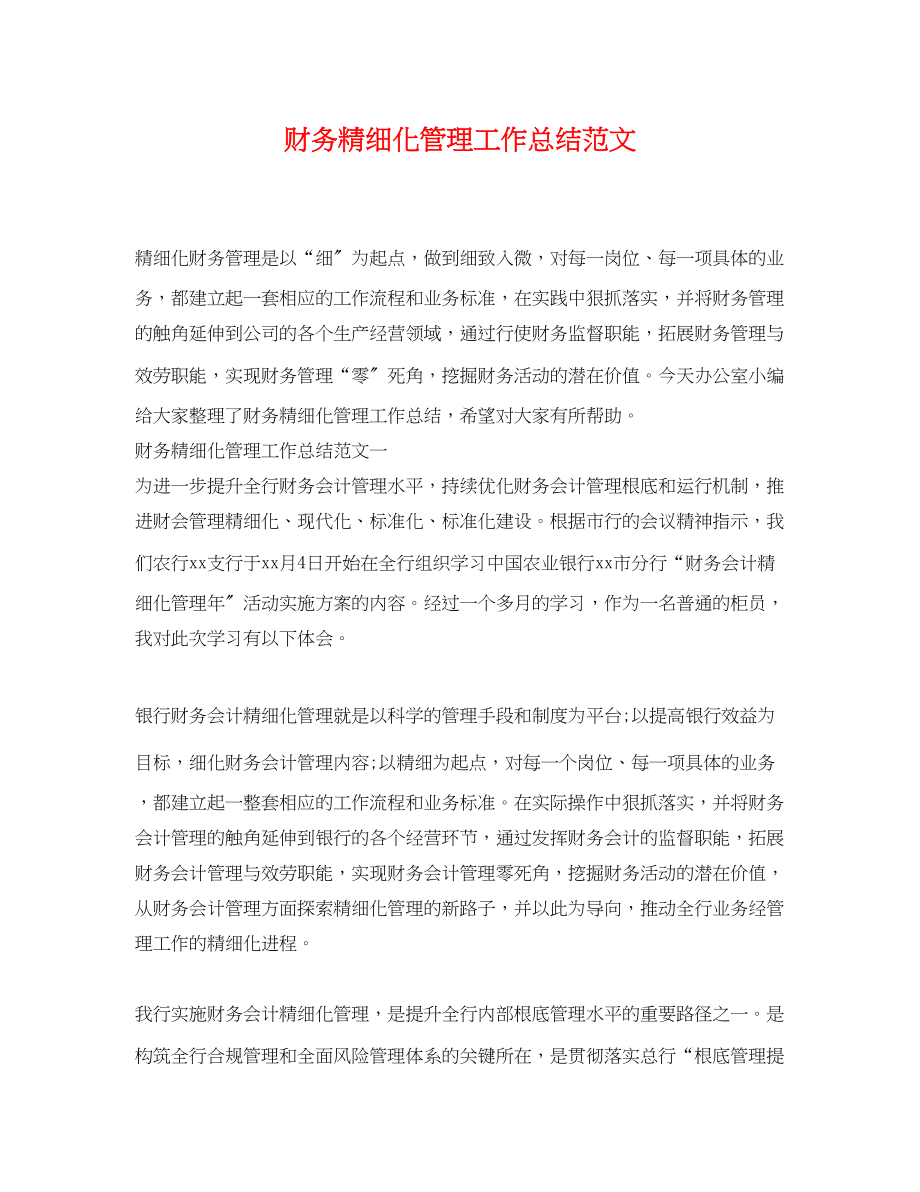 2023年财务精细化管理工作总结.docx_第1页