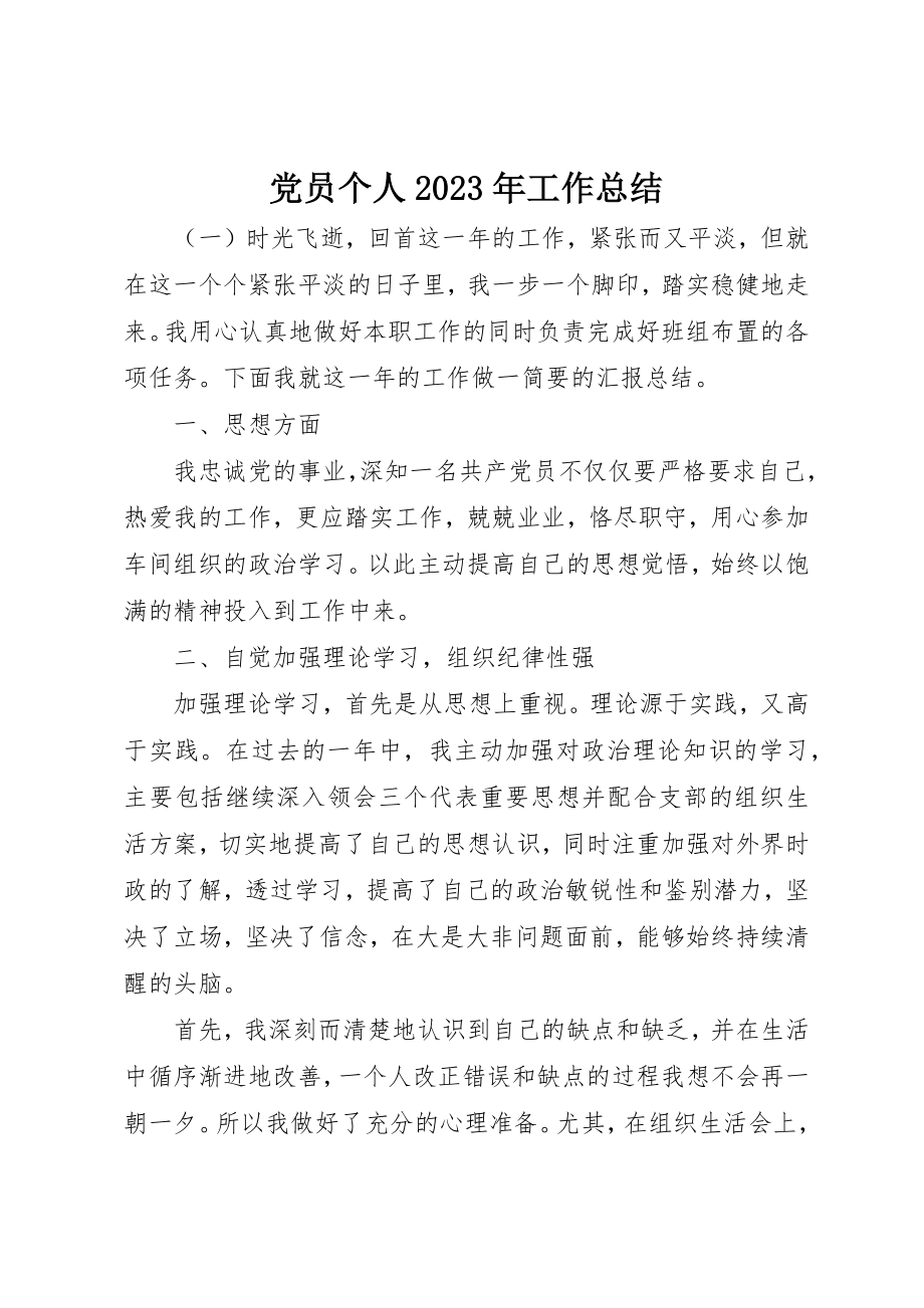 2023年党员个人某年工作总结.docx_第1页