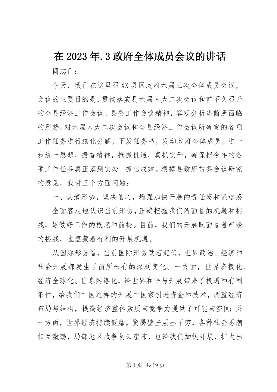 2023年在3政府全体成员会议的致辞.docx_第1页