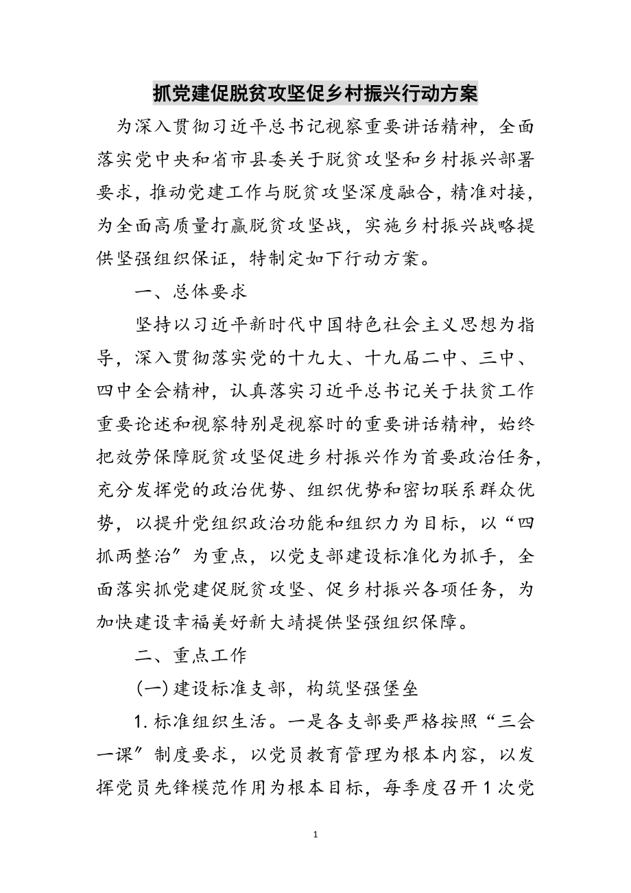 2023年抓党建促脱贫攻坚促乡村振兴行动方案范文.doc_第1页