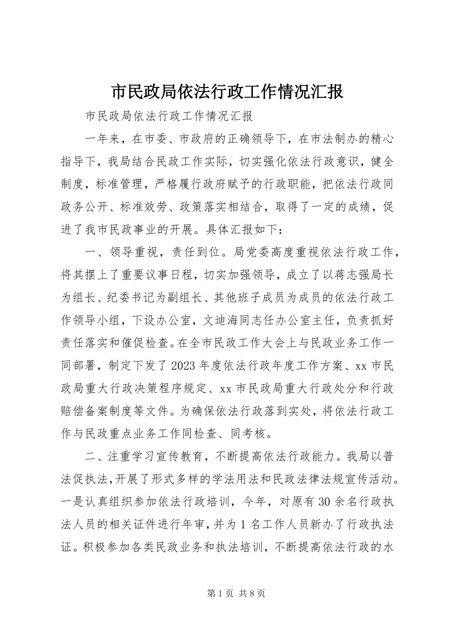 2023年市民政局依法行政工作情况汇报.docx_第1页