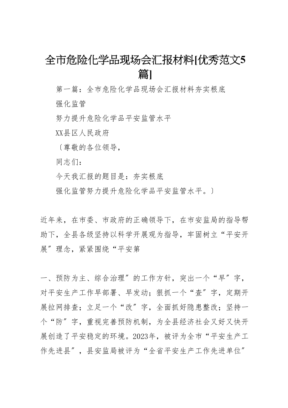 2023年全市危险化学品现场会汇报材料优秀范文5篇.doc_第1页