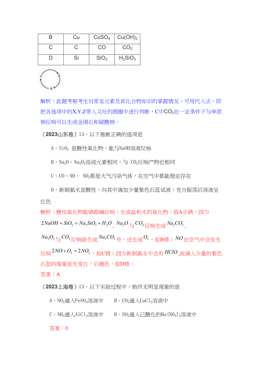 2023年高考化学试题分类汇编非金属及其化合物doc高中化学.docx_第3页