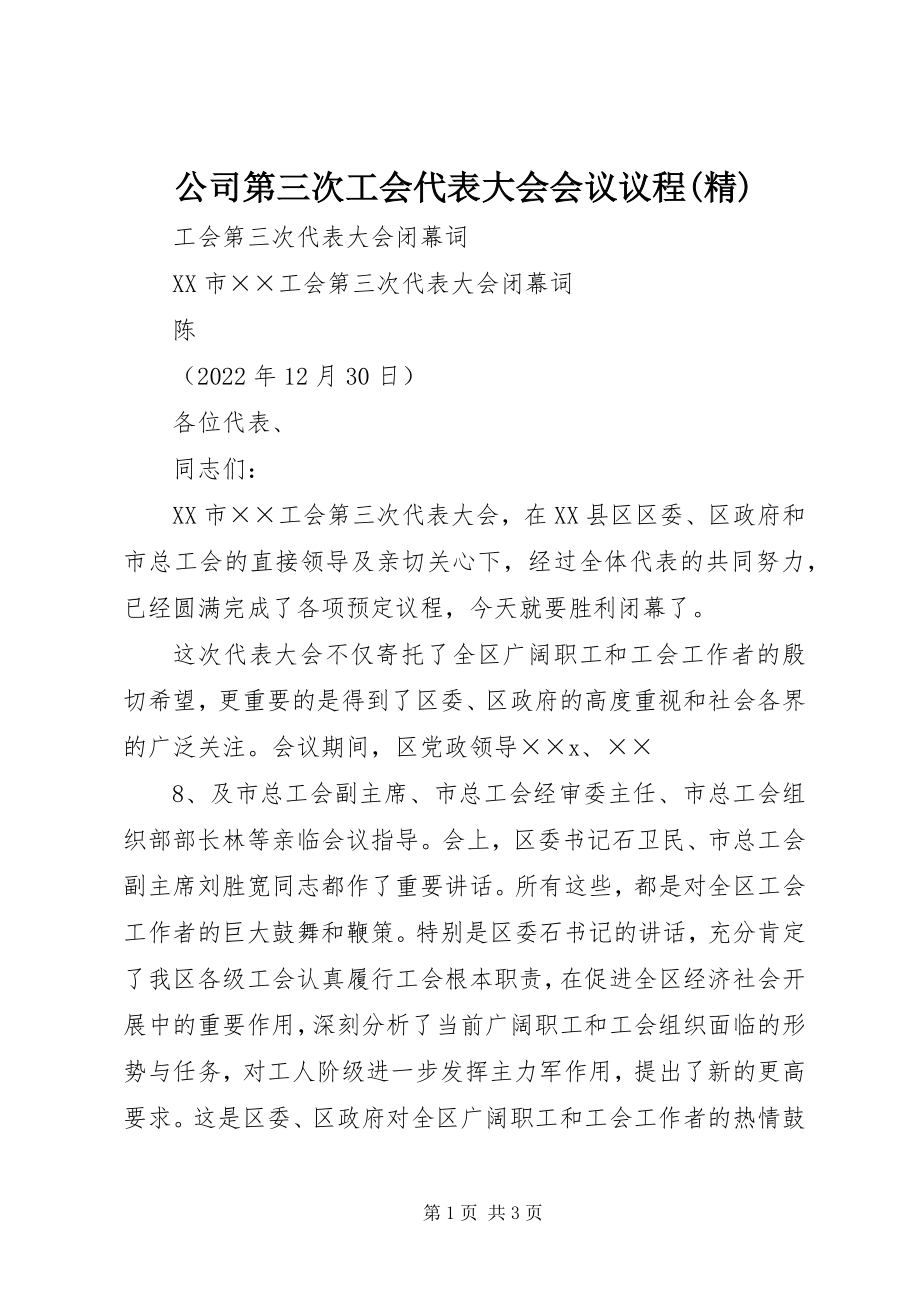 2023年公司第三次工会代表大会会议议程精.docx_第1页