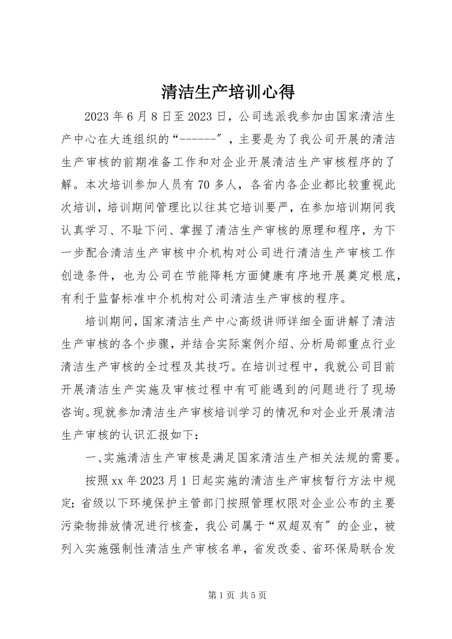 2023年清洁生产培训心得.docx_第1页