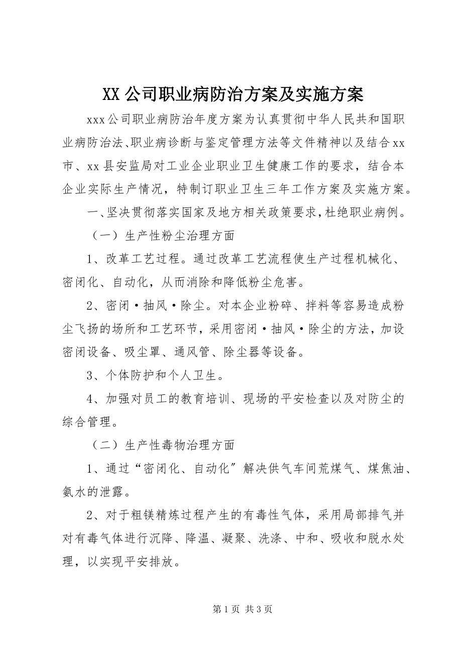 2023年XX公司职业病防治计划及实施方案新编.docx_第1页