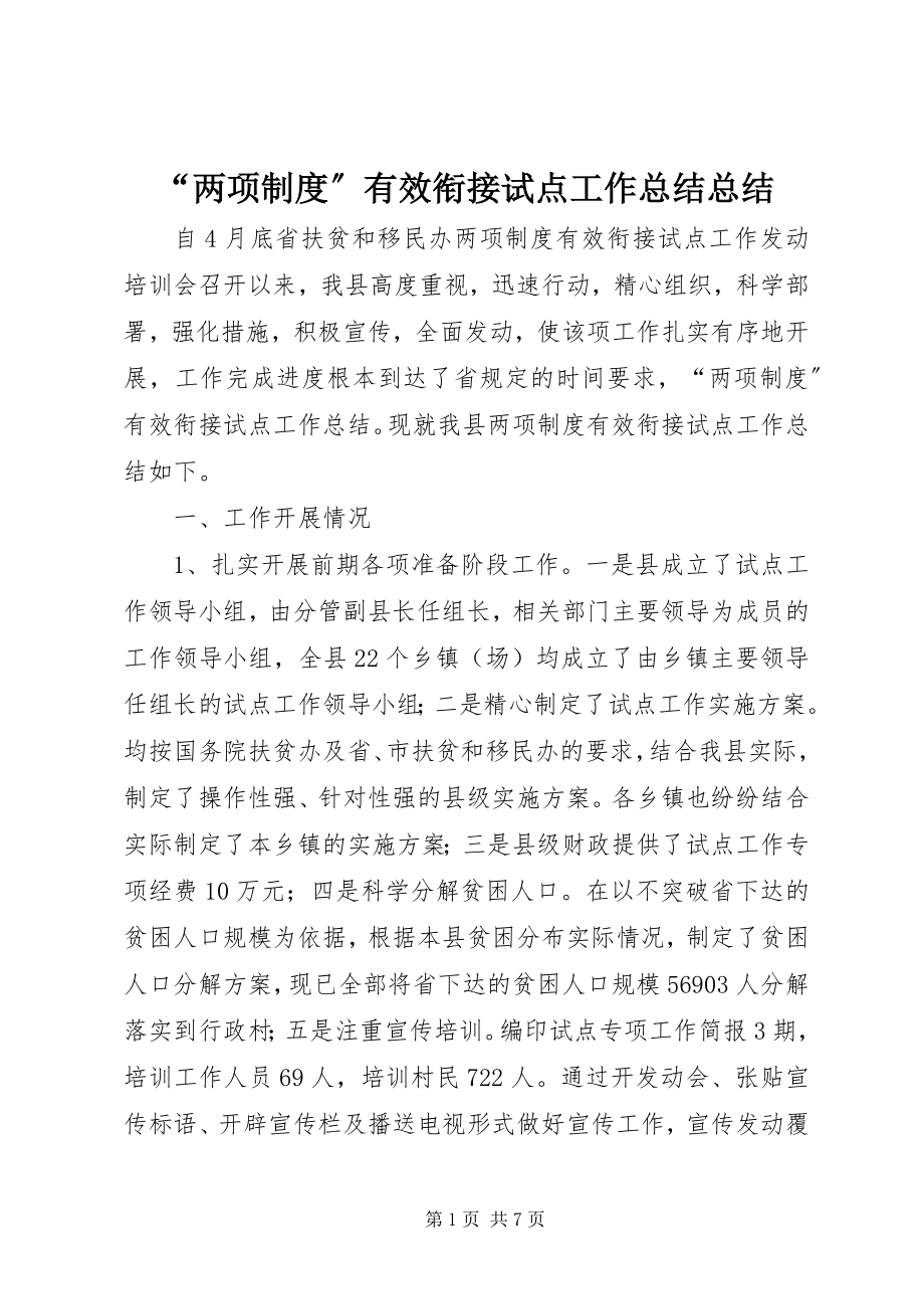 2023年两项制度有效衔接试点工作总结总结.docx_第1页