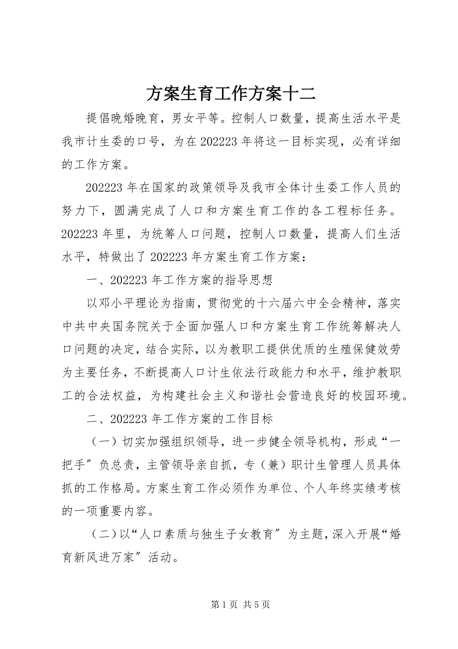 2023年计划生育工作计划十二.docx_第1页