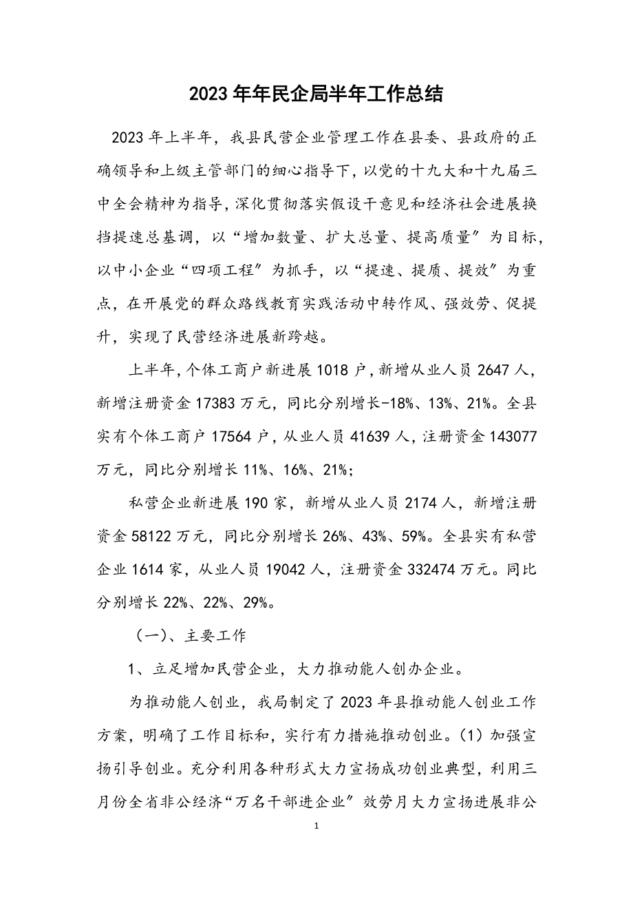 2023年民企局半年工作总结.docx_第1页