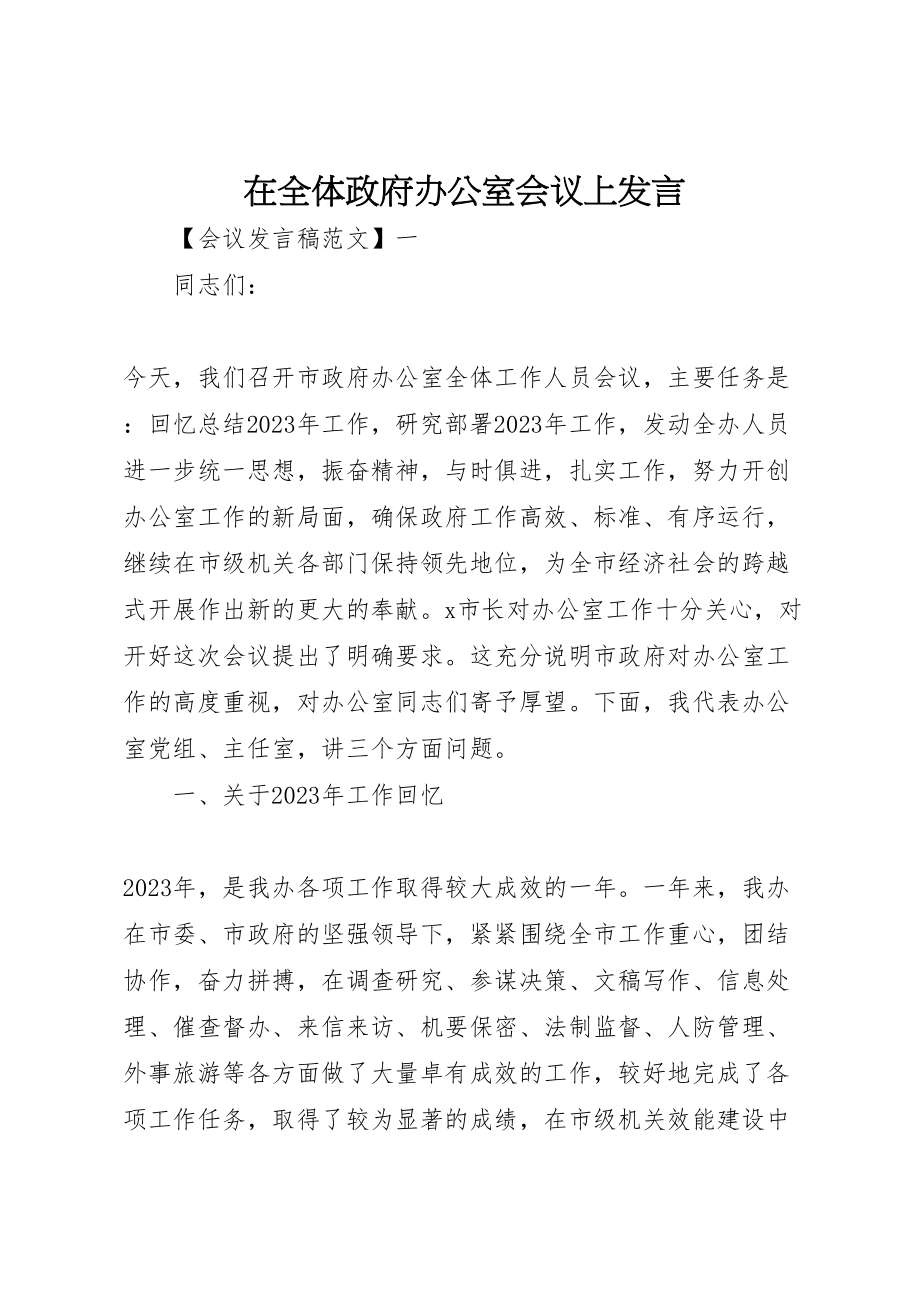 2023年在全体政府办公室会议上讲话.doc_第1页