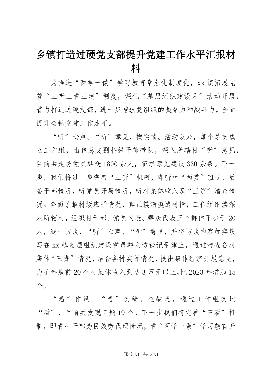 2023年乡镇打造过硬党支部提升党建工作水平汇报材料.docx_第1页