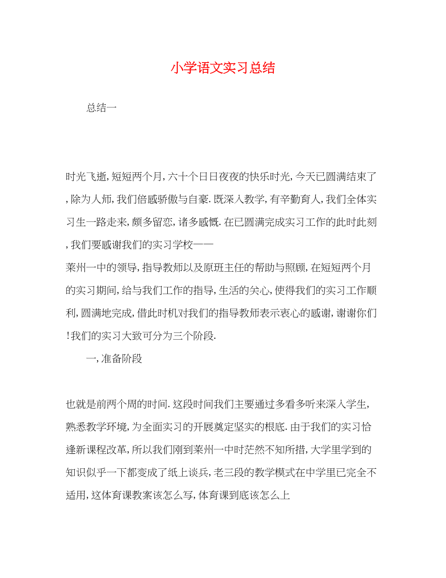 2023年小学语文实习总结.docx_第1页