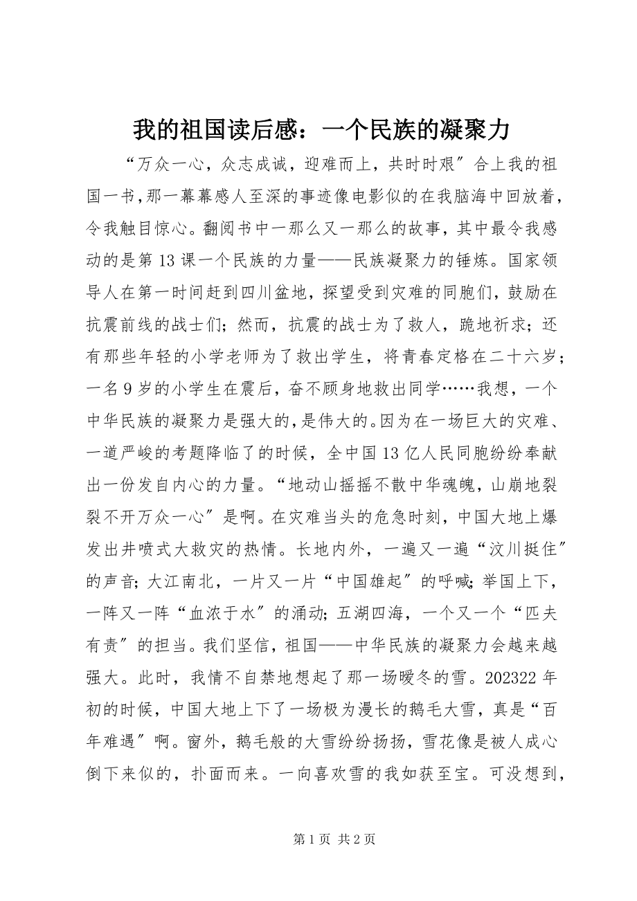 2023年《我的祖国》读后感一个民族的凝聚力.docx_第1页