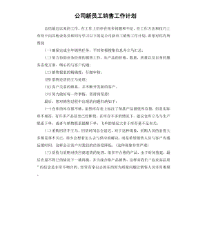 公司新员工销售工作计划.docx