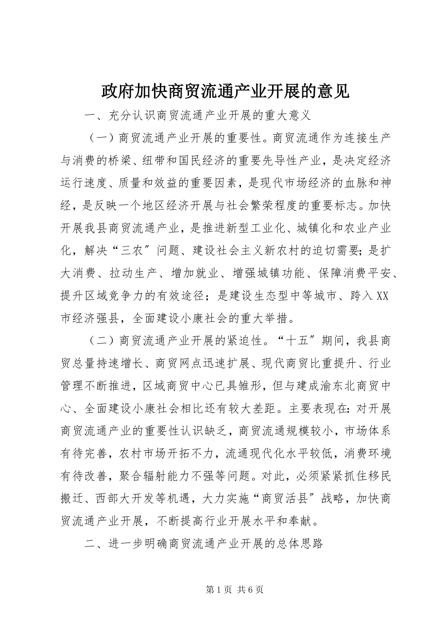 2023年政府加快商贸流通产业发展的意见.docx_第1页