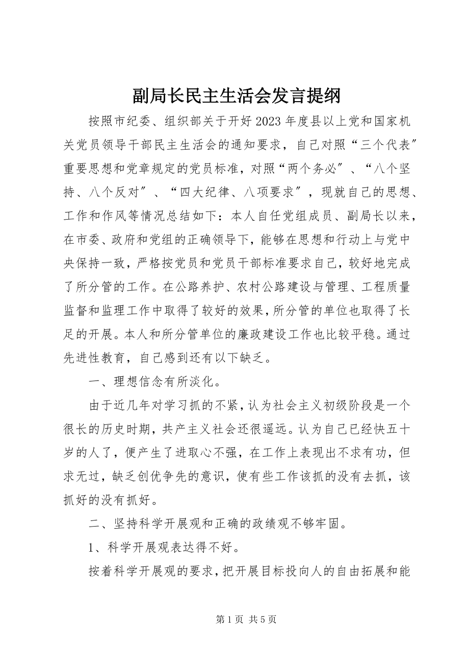 2023年副局长民主生活会讲话提纲.docx_第1页