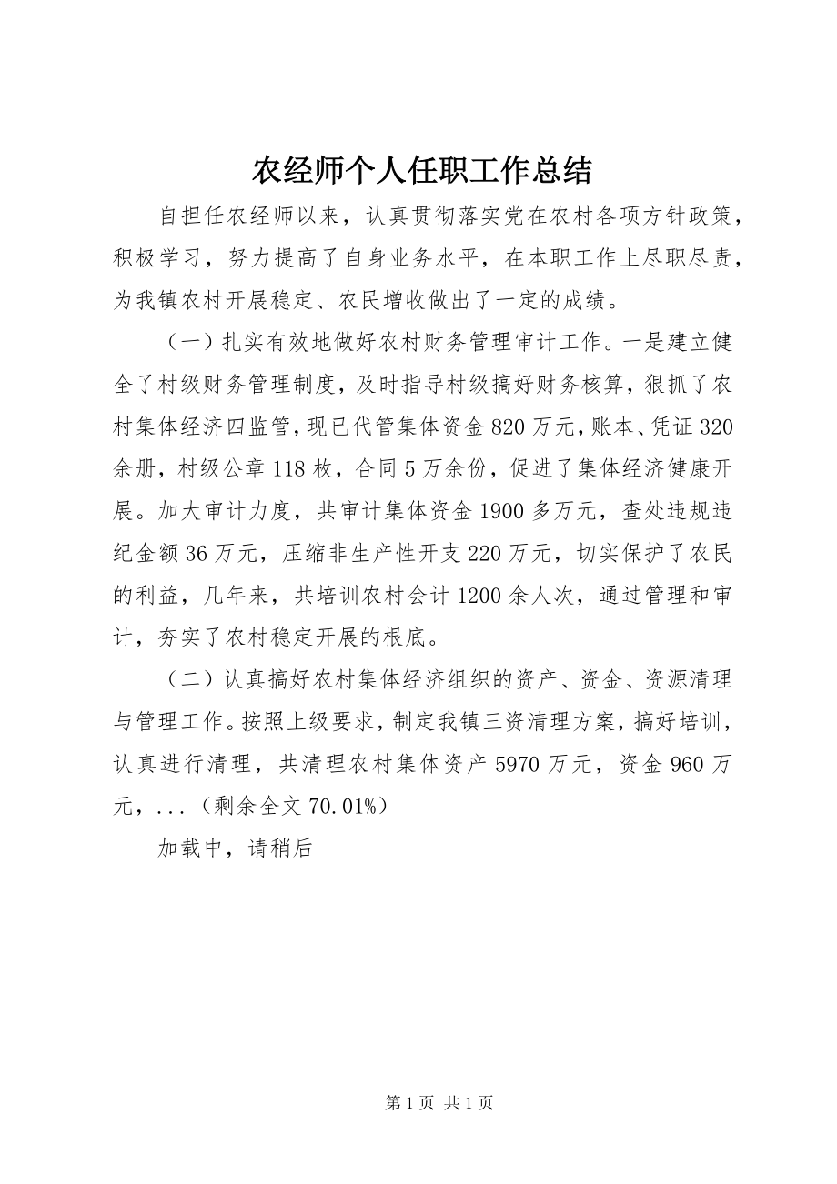 2023年农经师个人任职工作总结.docx_第1页