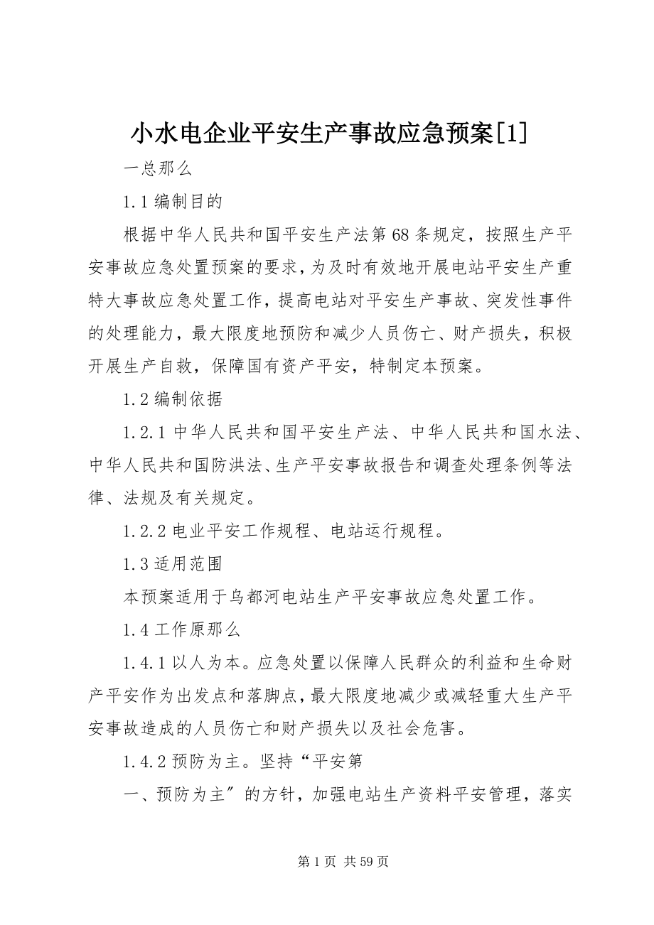 2023年小水电企业安全生产事故应急预案1.docx_第1页