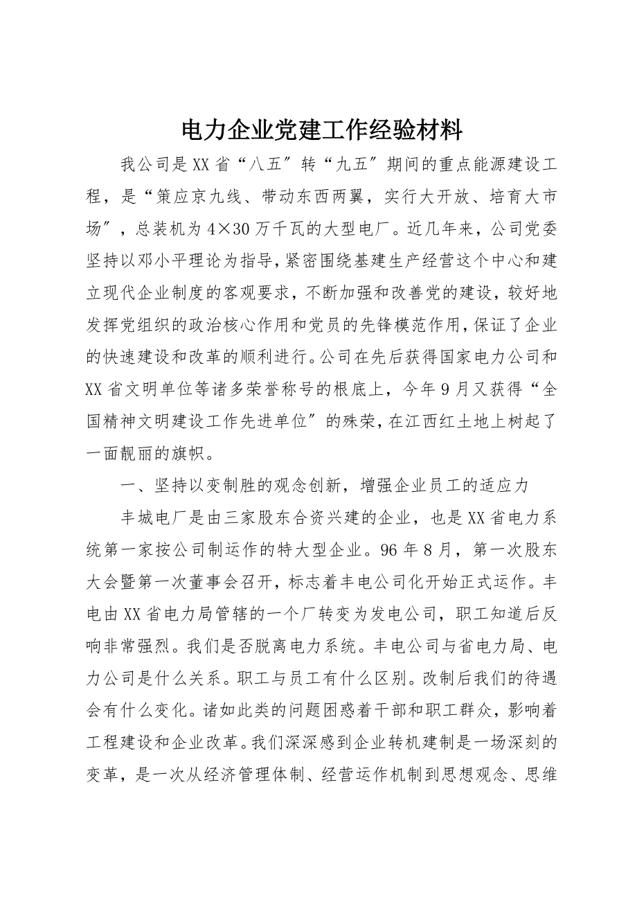 2023年电力企业党建工作经验材料新编.docx_第1页