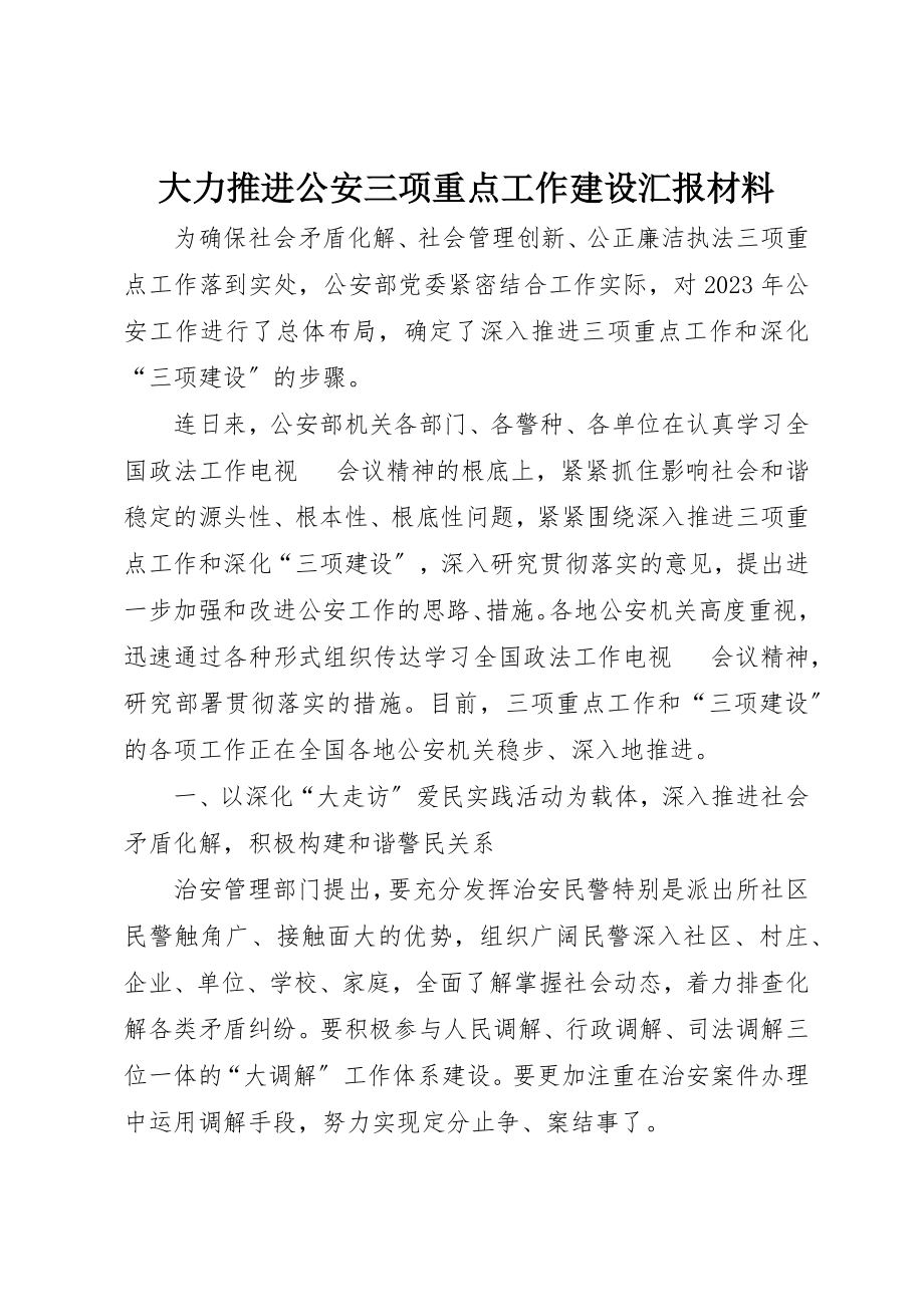 2023年大力推进公安三项重点工作建设汇报材料.docx_第1页