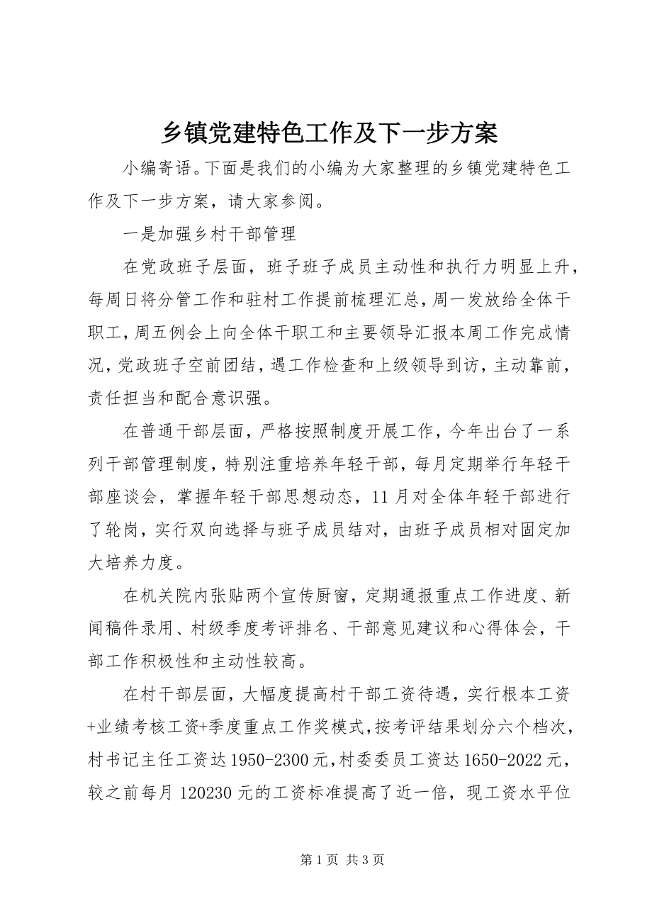 2023年乡镇党建特色工作及下一步计划.docx_第1页