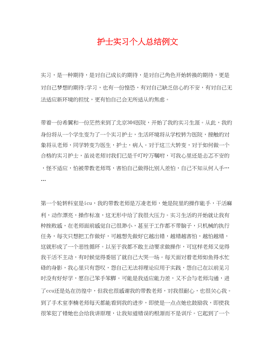 2023年护士实习个人总结例文.docx_第1页