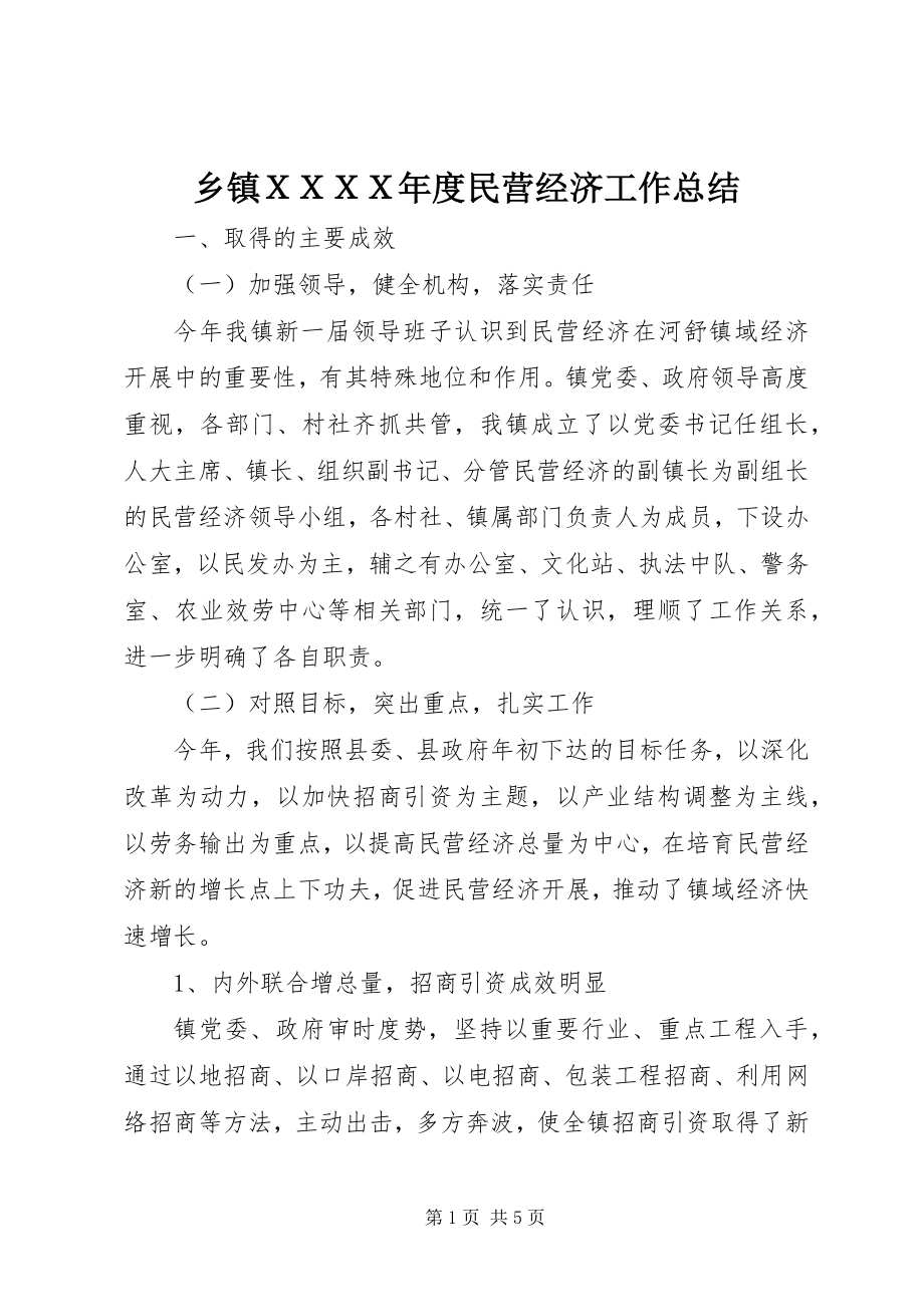 2023年乡镇ＸＸＸＸ年度民营经济工作总结.docx_第1页